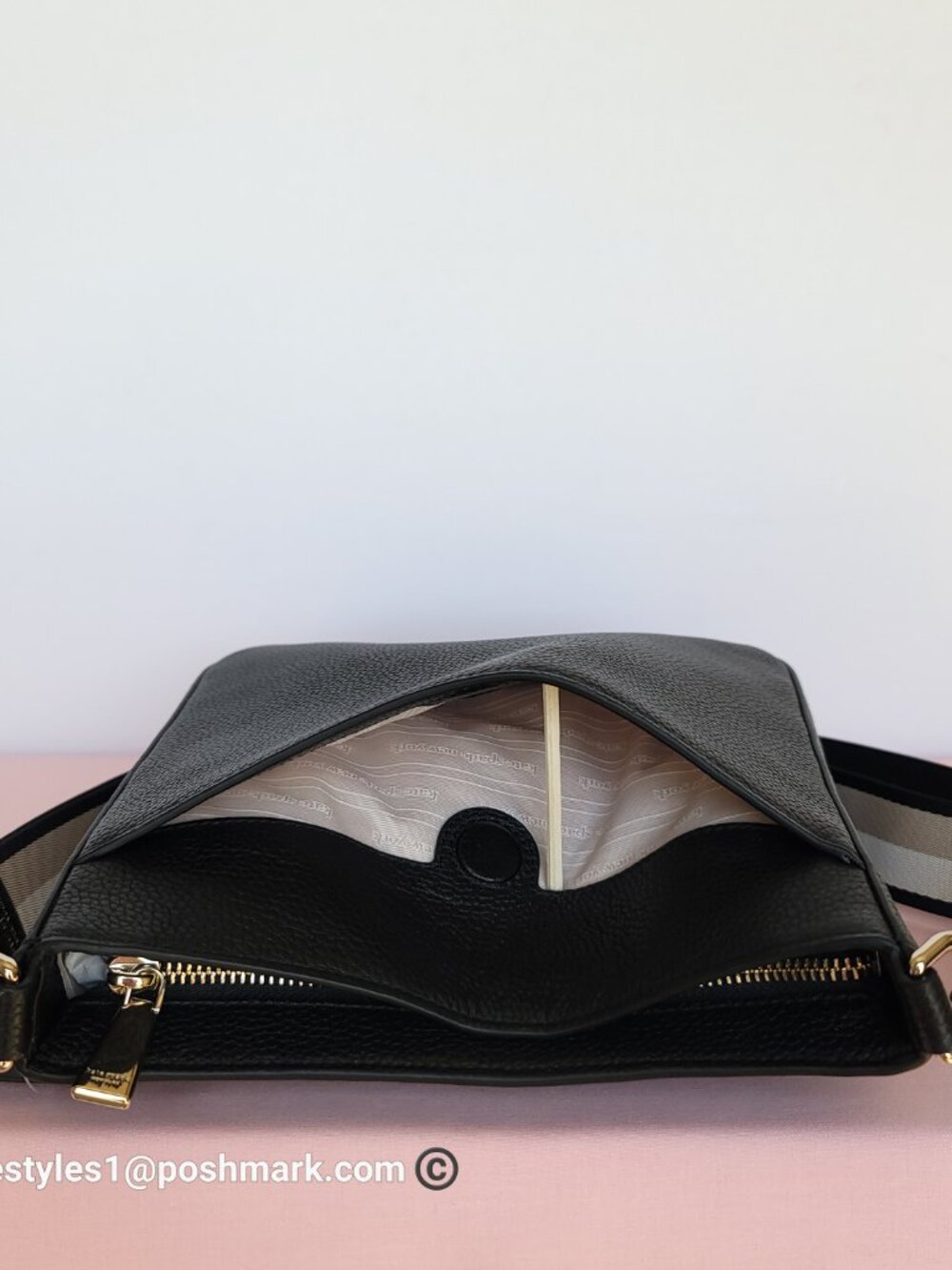 KATE SPADE Hudson Pebbled Leather Messenger Crossbody Bag- Black color⭐ - Picture 13 of 16